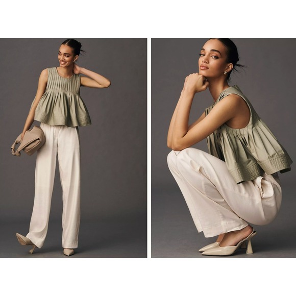 Mare Mare x Anthropologie Pleated Structured Swing Top Tank Moss XL $120 - Picture 3 of 10